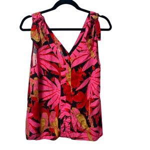 J CREW Top Womens Sz M Bruna Tie Shoulder Antigua Leaves Print VNeck Sleeveless
